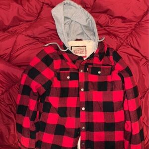 Men’s Levi’s Red and Black Plaid coat with Hood